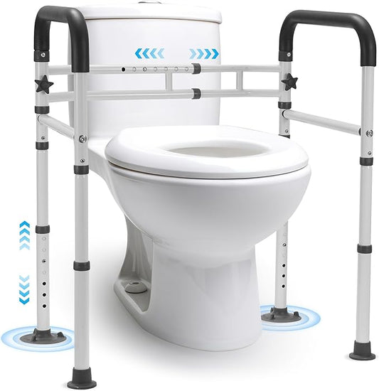 Careboda Toilet Safety Frame Rails, Toilet Handles for The Elderly Disabled, Adjustable, Stand Alone Non-Slip Toilet Frame, Removable Folding Handrails, Fits Most Toilet Seats, 300lbs Capacity