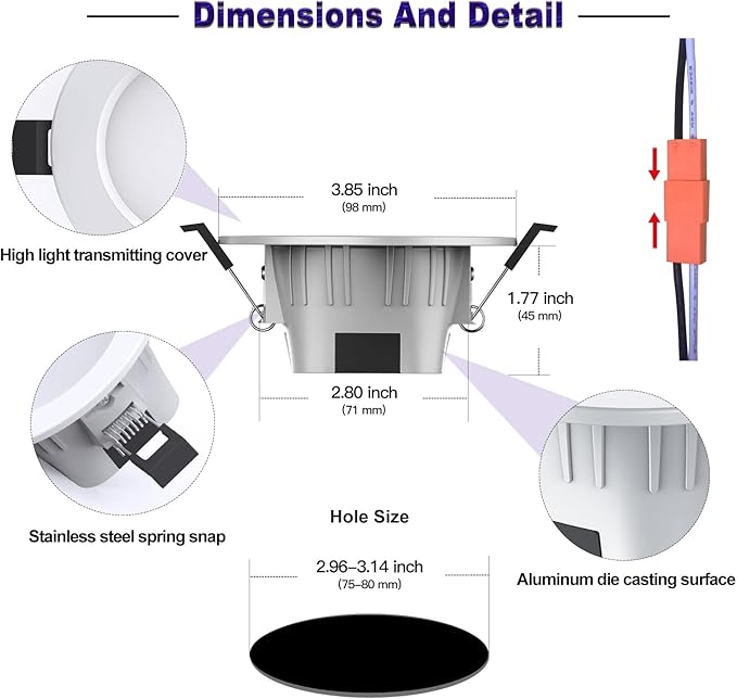 Smart Recessed Lighting 3 Inch, RGBCW, 2700K-6500K CCT Selectable, Dimmeble, Color Changing LED Downlight 6 Pack, App Control, CRI80+ RGB Can-Killer LED Downlight Light Fixtures