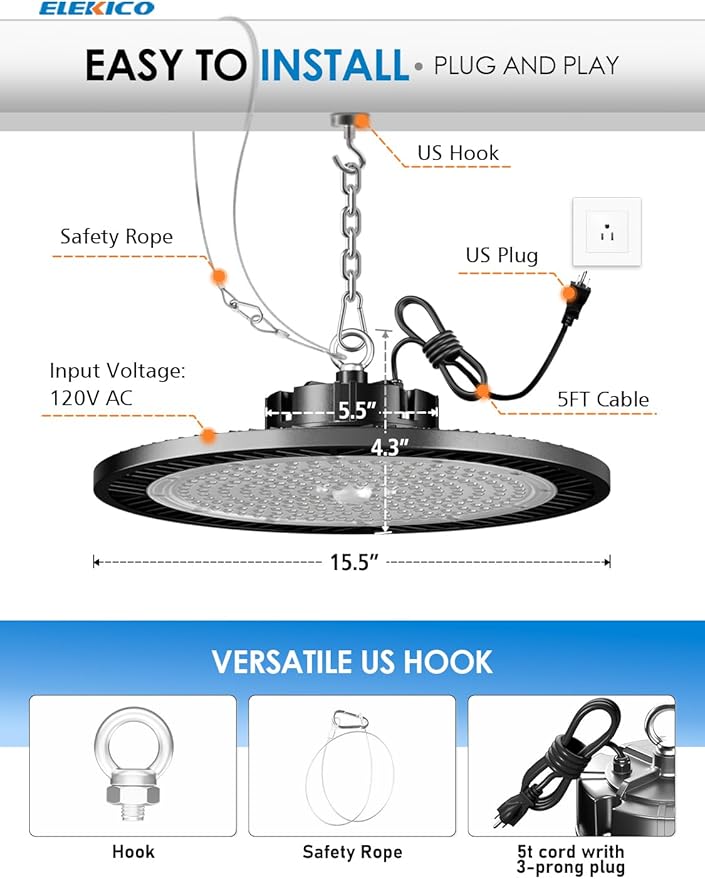 UFO Led High Bay Light, Upgrade Super Bright 350w 52500lm 5000k High Bay Led Shop Lights with Us Plug 5' Cable, Led Shop Lights for Garage Workshop Factory Barn Gym Warehouse 4 Pack
