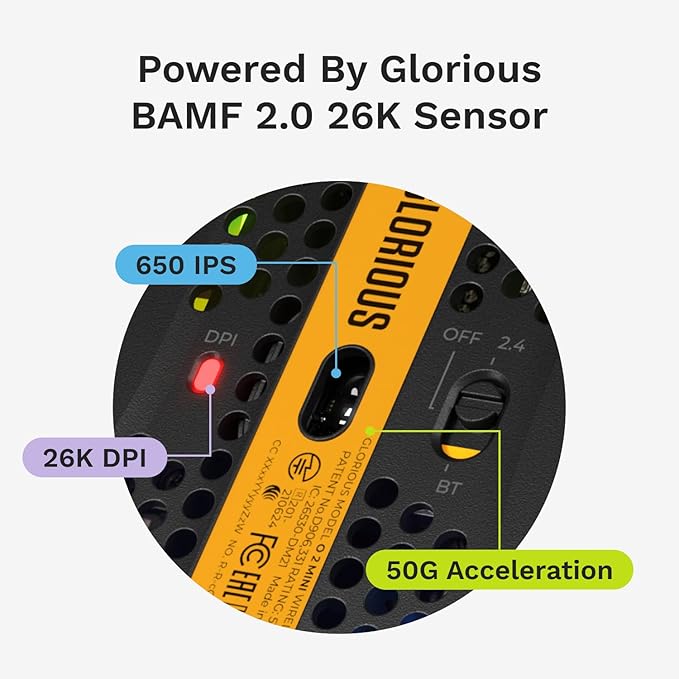 Glorious Model O 2 Mini Wireless Gaming Mouse: Superlight 57g, up to 210hr Battery, Dual Wireless 2.4GHz and Bluetooth 5.2, 26K Optical Sensor, 80M Clicks, 6 Programmable Buttons, FPS Mouse, Black