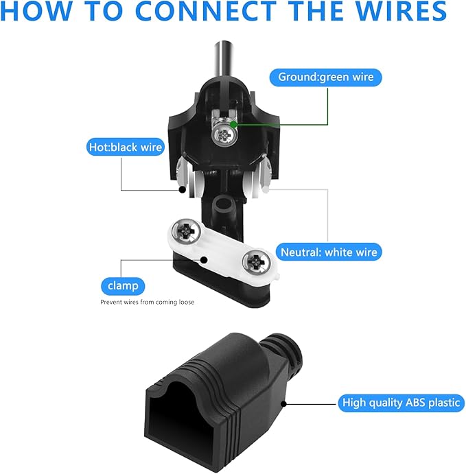 3 Prong Replacement Plug, 6 Pack Extension Cord Ends, Replacement Plugs 3 Prong with 1 Screwdriver, Neutral Ground Bonding Plugs, 3 Wire MalePlug, Power Plug Replacements, Black