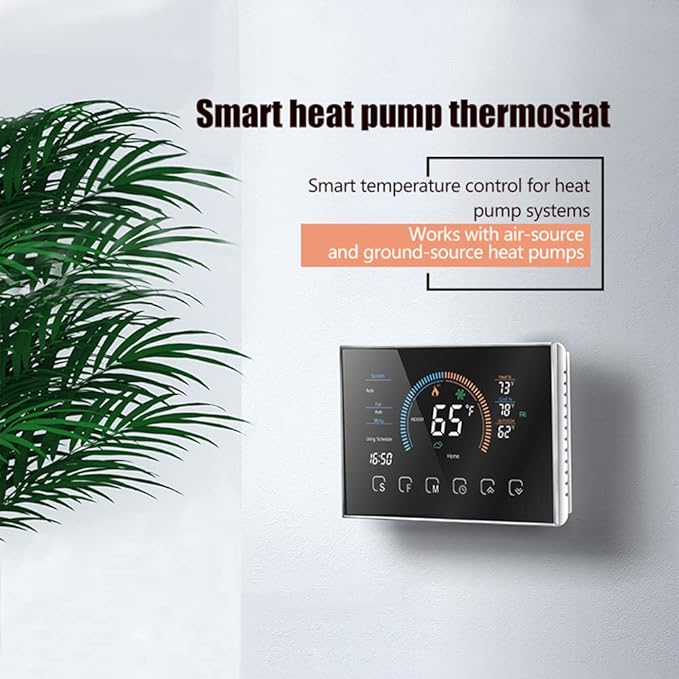 WiFi Smart Heat Pump Room Thermostat Temperature Controller 4.8 Inch Color LCD Screen Programmable Touch Control/Mobile APP/Voice Control Compatible with Alexa/Google Home