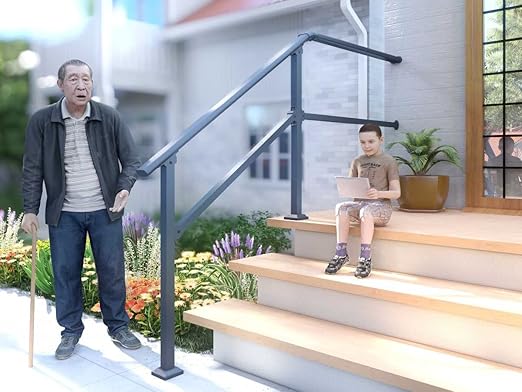 CHR Fence & Rail Hand Rails for Outdoor Steps, 6 Step Railing & Indoor Stair Railing Kit, Railings for Outdoor Steps and Hand Rails for Seniors for Porch Railing & Deck Hand Rail, 5-6 Step Handrail