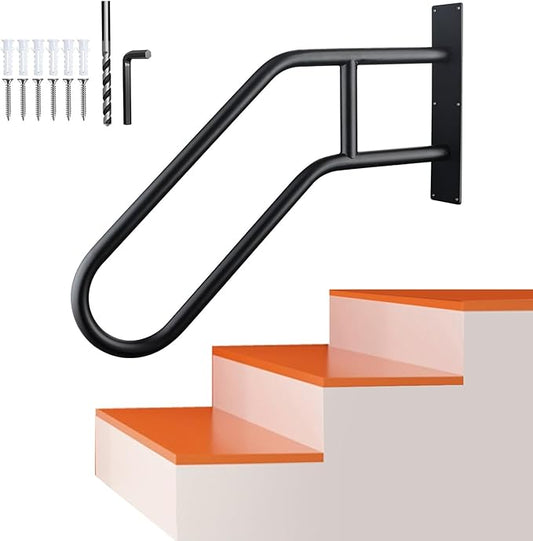 U-Shaped Safety Handrail for Stairs 1-3 Steps, Wall Mounted Handrails Indoor/Outdoor - 530lbs Load, Anti-Slip & Rust-Proof, Elderly & Disabled Assist at Porch, Deck, Bathroom