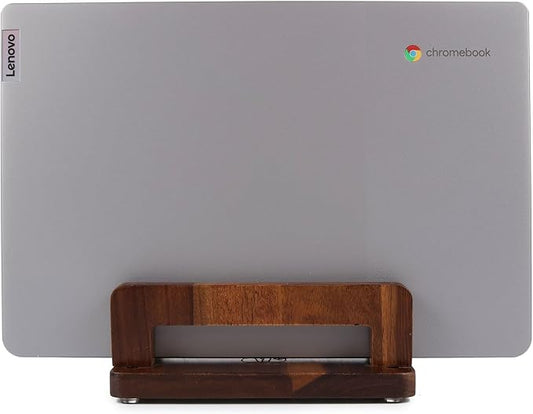 S&A WOODCRAFT Brown Acacia Wood Vertical Laptop Stand, Adjustable Wooden Laptop Holder, Non-Slip Laptop Dock Compatible with Apple MacBook, Microsoft Surface, Gaming Laptops, IPad, Tablets
