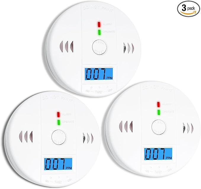 3 Pack Carbon Monoxide detectors,co Detector,Carbon Monoxide Alarm,co2 Detector Battery Powered with LCD Display,Carbon Monoxide Detector,UL2034 Standards,for Home