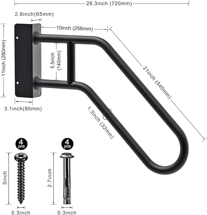 SELEWARE Heavy Duty 28" Handrails for Outdoor 1-3 Step, Non-Slip Door Jamb Corner Mount Stair Hand Railing Grab Bars, U-Shape Safety Handle for Garage, Porch, Garden (Left+Right Handed,Dia 1.3" Pipe)