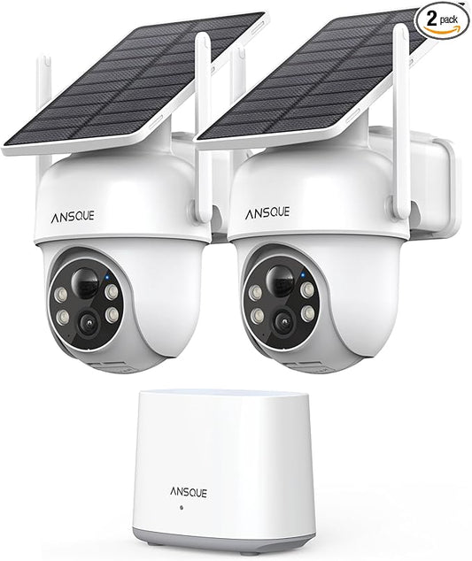 Security Cameras Wireless Outdoor Home System, 2 Camera Kit, No Subscription Fees, Solar Powered, Local Storage, 365-Day Battery Life, 360°PTZ Surveillance, Auto Tracking, 2K Color Night Vision