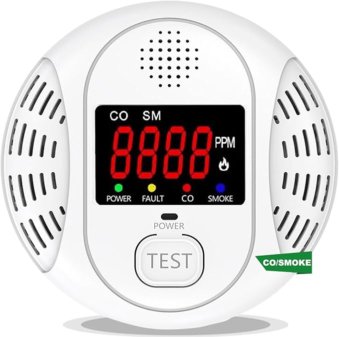 Carbon Monoxide and Smoke Detector Equipped with LCD Display, Battery Powered, Dual Sensor Alarm, 85dB Voice Alarm and Real-time CO Tracking, Suitable for Home/Kitchen/Bedroom/RV 1-Pack