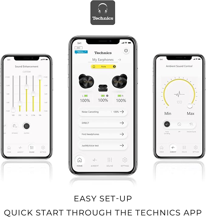 Technics Premium Hi-Fi True Wireless Bluetooth Earbuds with Advanced Noise Cancelling, 3 Device Multipoint Connectivity, Wireless Charging, Hi-Res Audio + Enhanced Calling - EAH-AZ80-K (Black)