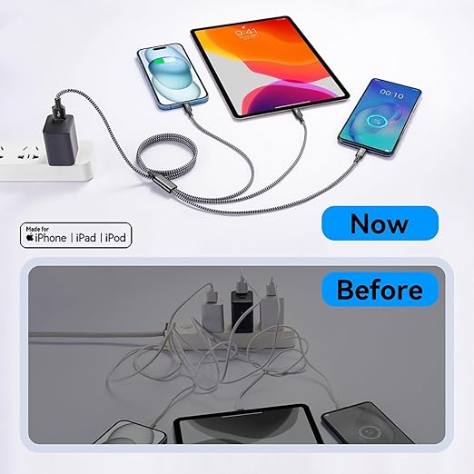 3 in 1 Multiple Charging Cable(2Pack 4Ft), Braided Multi Charger Cord USB C Charging Cable Universal USB Cable with Type C/Micro USB Port for Cell Phones, iPhone 17 16 15 14 13 Series, Tablets, More