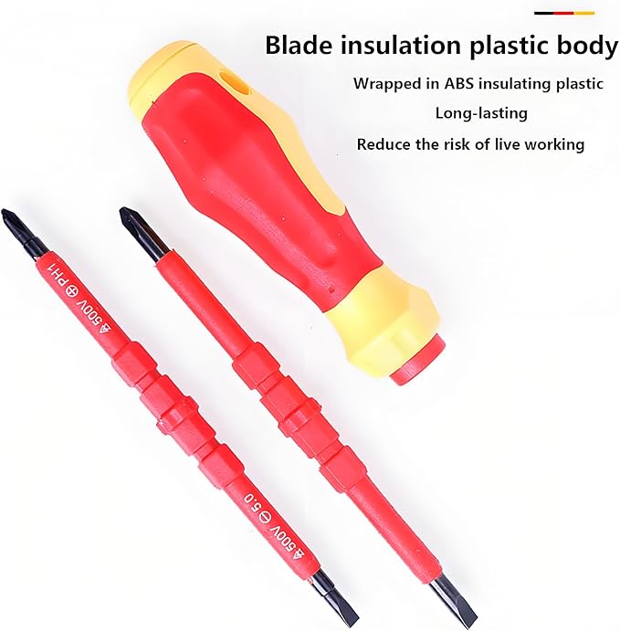 Insulated Screwdriver Set for Electricians – Ergonomic Handle, Magnetized Tips, Durable for Electrical Work, Receptacle & Outlet Screwdriver, Multi-Tool (3 in 1)