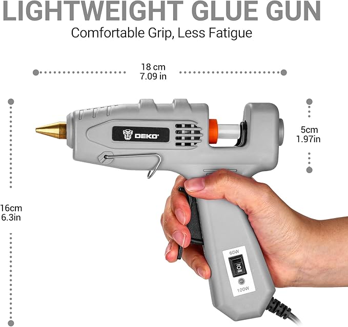 Hot Glue Gun Full Size: DEKOPRO 60/100Watt Dual Temp Hot Glue Gun Kit with 25 Glue Sticks, Organize Storage Case, Heavy Duty Heat Glue Gun Tool Set for Home Repair, Art & Crafts, DIY