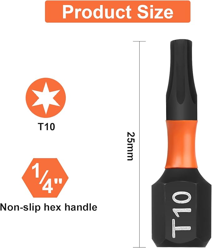 Pro T10 Bit Assortment - Screwdriver Bits Set 20Pcs, 25mm Length, Torx Screwdriver Bit, 1/4 Inch Hex Shank, with Storage Box