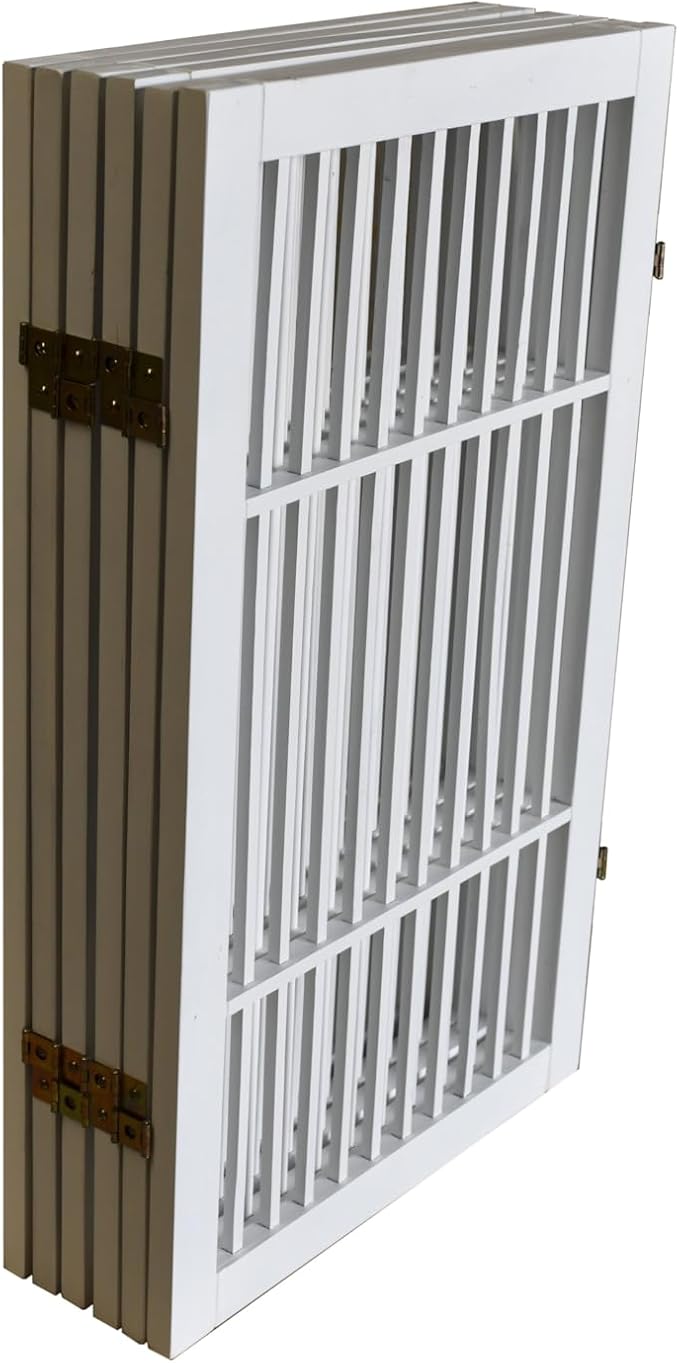 Pet Dog Gate Strong and Durable Freestanding Folding Acacia Hardwood Portable Wooden Fence Indoors or Outdoors by Urnporium (White Pet Gate, 6 Panel 30" Tall)