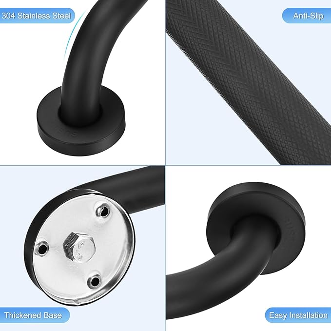 2-Pack 16 Inch Anti Slip Grab Bars for Bathtubs and Showers, Stainless Steel Safety Shower Handle for Bathroom/Toilet/Seniors/Elderly Assist Bath Handle [Black]