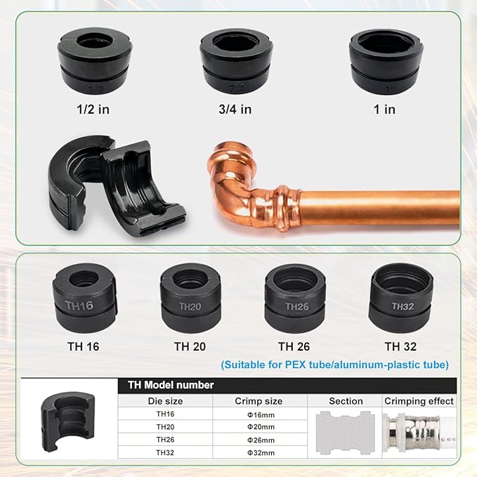 Plumbing Hydraulic Crimping Tools, Pro Press Copper Pipe Crimper Tool, Copper Tube Fittings Hydraulic Pipe Crimping Tool, With 11 Pairs of Dies
