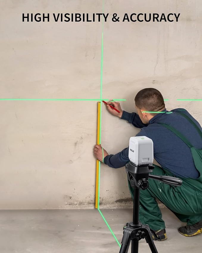 Firecore Laser Level with Tripod, Self Leveling Laser Level Green Cross Line Laser Leveler Tool for Picture Hanging Wall Tile Home Renovation Indoor Projects, Carry Pouch and Battery Included