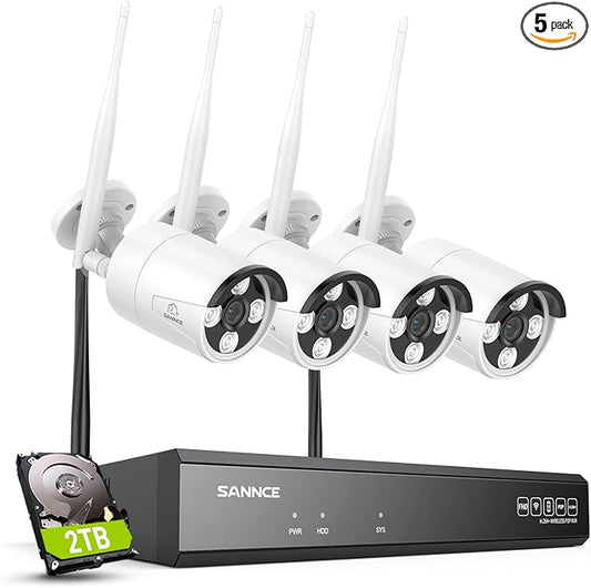 SANNCE 16CH 8MP NVR Wireless Security Camera System with 4 * 8MP IP66 Waterproof Surveillance IP Cameras, 2TB HDD Storage, Dual-Band WiFi, H.264+ Video Coding, Night Vision