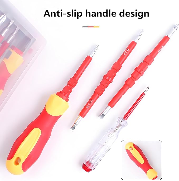Insulated Screwdriver Set for Electricians – Ergonomic Handle, Magnetized Tips, Durable for Electrical Work, Receptacle & Outlet Screwdriver, Multi-Tool (5 in1)