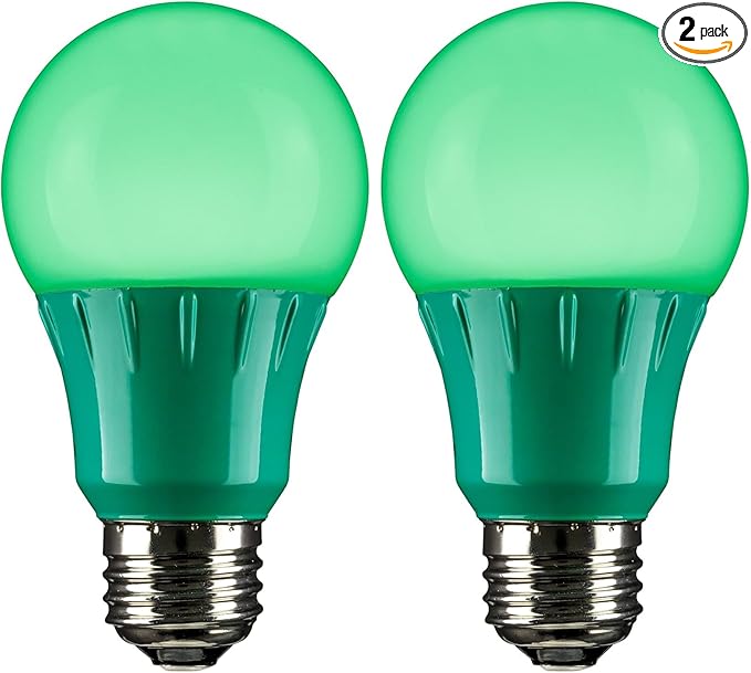 Sunlite 80146 LED A19 Colored Light Bulb, 3 Watts (25w Equivalent), E26 Medium Base, Non-Dimmable, UL Listed, Party Decoration, Holiday Lighting, 1 Count, Green (Pack of 2)
