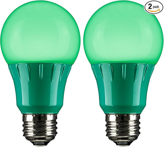 Sunlite 80146 LED A19 Colored Light Bulb, 3 Watts (25w Equivalent), E26 Medium Base, Non-Dimmable, UL Listed, Party Decoration, Holiday Lighting, 1 Count, Green (Pack of 2)