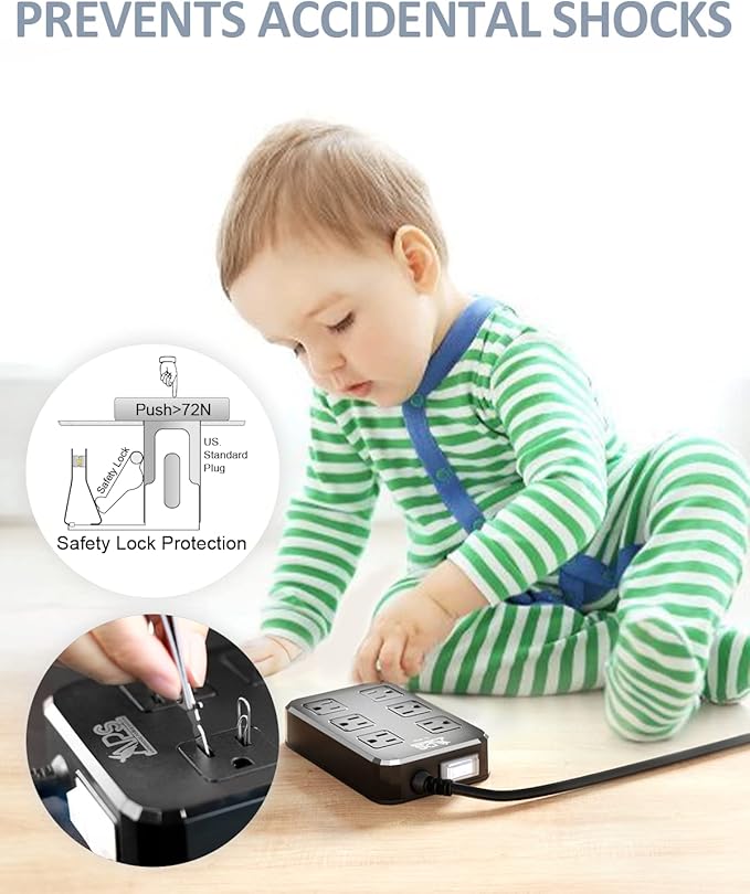 Outdoor Power Strip Weatherproof, Waterproof Surge Protector with 6 Wide Outlet with 3 USB Ports, 10FT Extension Cord,1875W Overload Protection,Outlet Extender for Christmas Lights ETL Listed Black