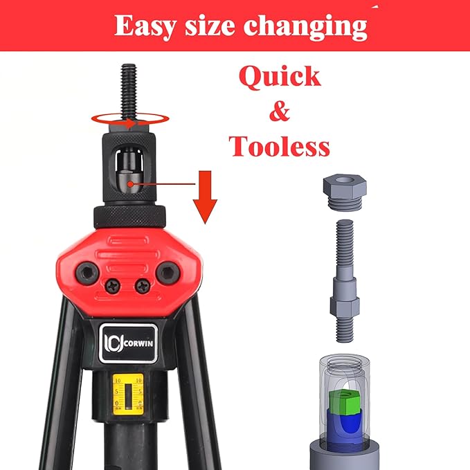 CORWIN Extra Long Mandrel Rivet Nut Tool Kit 1002 16-Inch Rivnut Gun Kit with 9 Long Mandrels, Rugged Carrying Case, Pre-Bulbed Shank Rivnut Threaded Insert Muti-Grip plusnut Setter