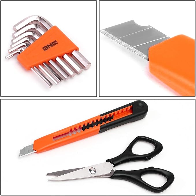 DNA MOTORING 18pcs Mechanic Home Repair Tool Set, Includes Pliers, Wrench, Hex Key, Screwdriver, Scissors, Tape Measurer, Mechanic repair set, w/Carrying Case, Orange/Black, TOOLS-00032