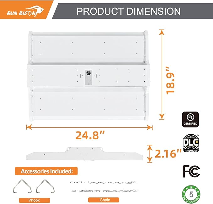 2FT LED Linear High Bay Shop Light, 210W High Bay Work Light Fixture, 28350LM, 120-277V, 5000K Daylight Linear Hanging Lighting for Garage, Warehouse and More, UL&DLC Listed - 4PK
