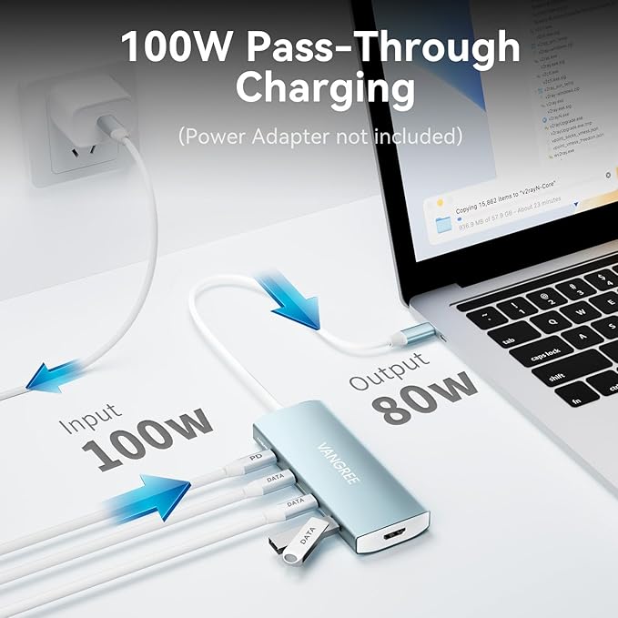 USB C Hub 8 in 1 Multiport Adapter, 3 USB 3.2 Gen 2 Ports with 10Gbps, 3 USB-A 3.0 5Gbps, 4K@60Hz HDMI, 100W PD, USBC Splitter for MacBook Pro, iPad Pro, Mac mini and More(Not Support USB-C Monitor)