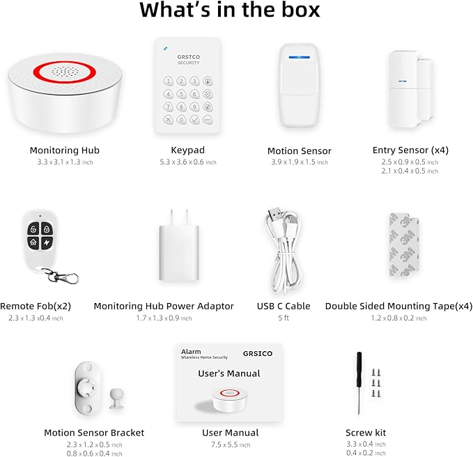 Wireless Alarm System 9 Piece Kit, WiFi Alarm System for Home Security with Phone APP Alert (Alarm Siren, Keypad, Remote, Motion, and Door Sensors) for Home, Apartment, Compatible with Alexa