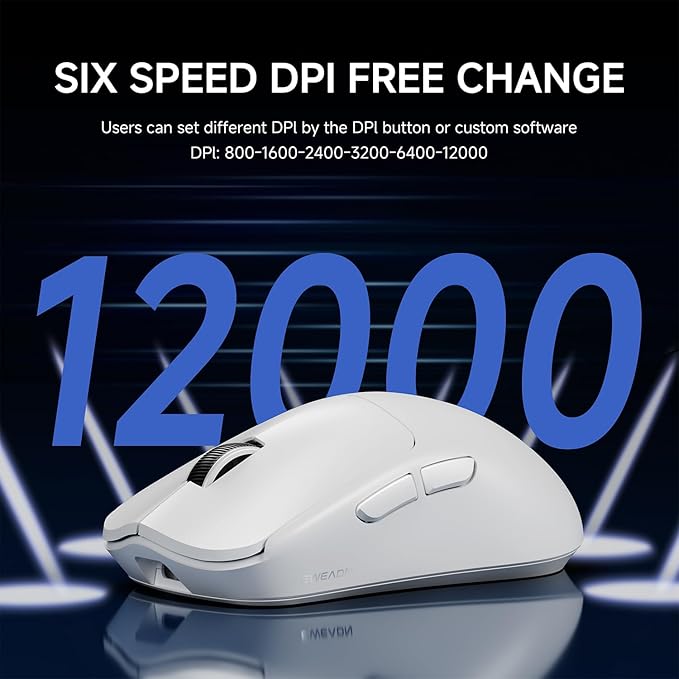 EWEADN X23Pro Wireless Gaming Mouse, 2.4G/BT5.0/USB-C Esports Gaming Mouse, 49g Lightweight Mouse Gaming, 12000 DPI Wireless Mouse with 6 Programmable Buttons,for Laptop/PC/Mac, White