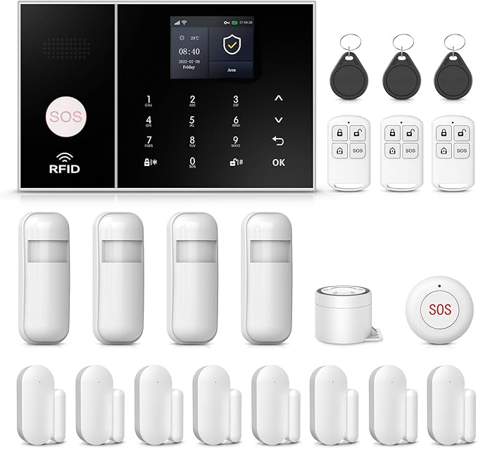 WiFi Alarm System for Home Security with Door/Window and Motion Sensors,Wireless Alarm Siren,Remote,Touch Screen,Tuya App Alert Push,Work with Google and Alexa,21 Pieces Kit for Villa,Apartment