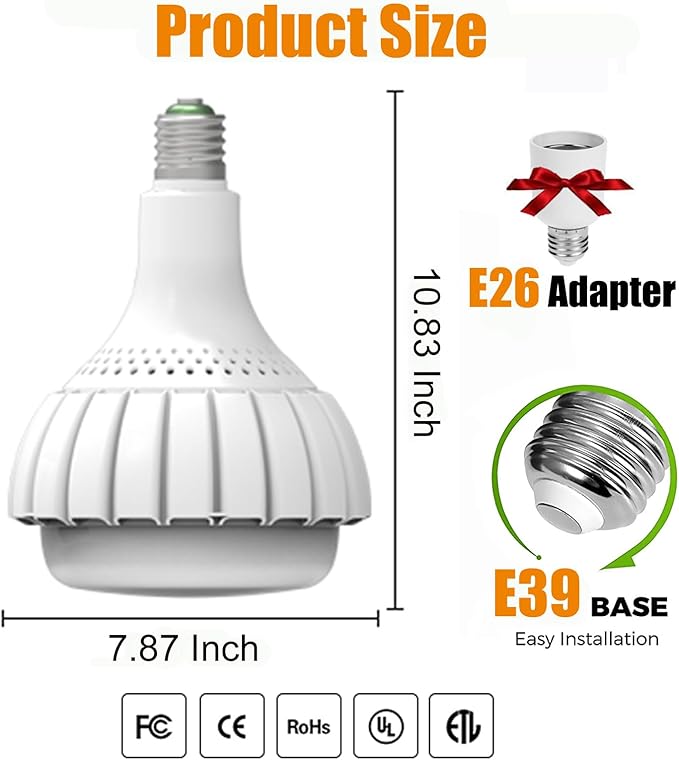 150W E39 Mogul Base LED Bulb, E39/E26 Super Bright Light Bulbs 6500K Daylight 19500LM Equivalent 1200Watt HPS/Metal Halide, High Lumen LED Bulb for Commercial Warehouse Workshop Factory Backyard Barn