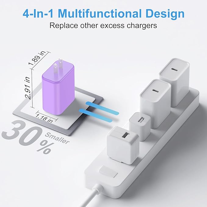 USB C Charger Block,40W USB C Charger Cube,Type C Charging Block,USB Wall Chargers Dual Port PD+QC Charging Cube for iPhone 16 15 14 13 12 11 Pro Max XS,iPad, Samsung Phone,Tablet(Purple)