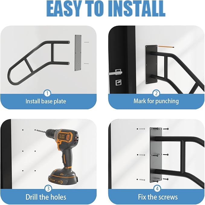 Hand Rails for Outdoor Steps U-Shaped, Black Iron Stair Railing Indoor 1-3 Step, Wall Mounted Railing for Stairs, Stair Handrail for Elderly, Kids, Pregnant Women, Porch Deck Garden Grab Bar -1 Pack