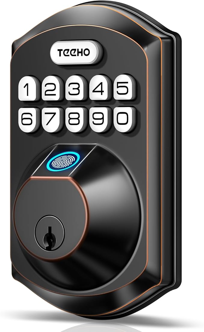 TEEHO TE002 Fingerprint Door Lock - Keyless Entry Door Lock - Electronic Keypad Deadbolt - Smart Locks for Front Door - Auto Lock - Easy Installation - Oil-Rubbed Bronze