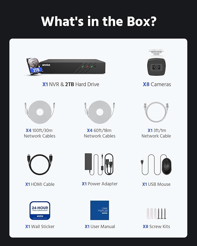 ANNKE H500 3K 5MP Poe Security Camera System with Audio, 8CH H.265+ NVR with 2TB HDD for 7/24 Recording, 8pcs Wired Outdoor IP Camera, Human&Vehicle Detection, Color Night Vision, Build-in Mic, IP67