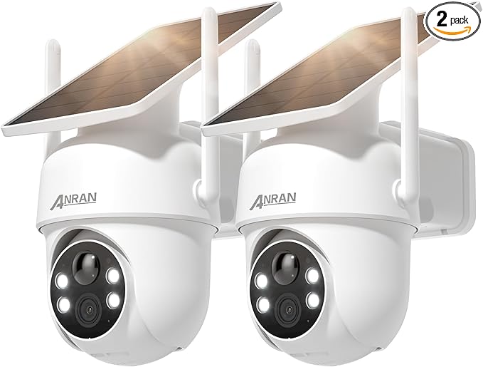 ANRAN 5MP Solar Security Cameras Wireless Outdoor, 2.4G WiFi Camera for Home Security with Fixed Solar Panel, 360° PTZ for Home Surveillance, PIR Human Detection,Color Night Vision, 2-Way Talk,2-Pcs