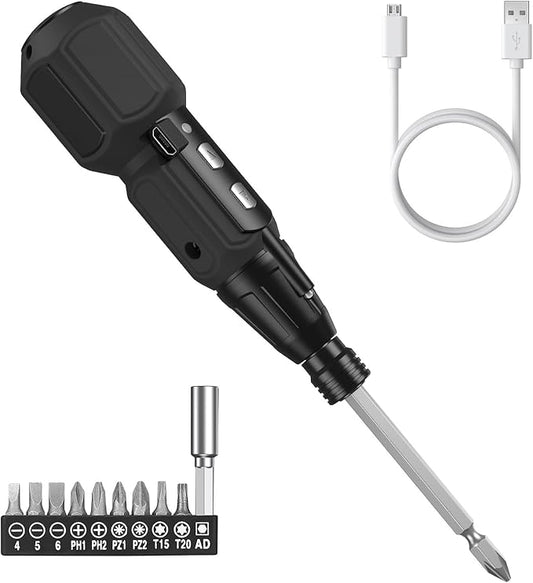 ORIA Electric Screwdriver Cordless, Rechargeable Power Screwdriver Set, Portable Repair Screwdriver Kit with LED Lights, Charging Cable, Bit Holder for Electronics, Toys, Glasses, Black