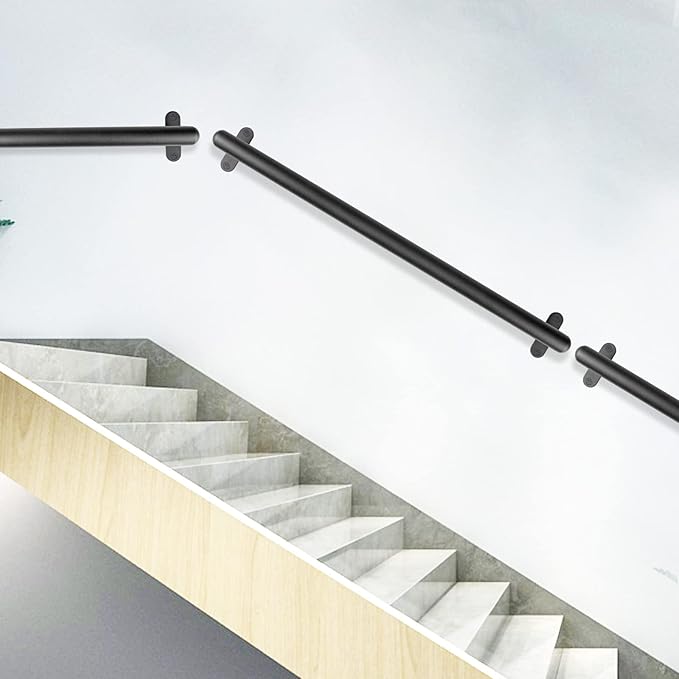 Dolibest 26 Inch Wall Mount Metal Handrail, Staircase Step Handrail, Non-Slip Safety Grab Handle, Barrier-Free Staircase Grab Bar for Elderly, Indoor & Outdoor Use, 1.3 Inch Round (Black)