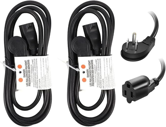 EP 2 Pack 6 Ft Flat Plug Extension Cord, 16 AWG 3 Prong Grounded Black Low Profile Extension Cable for Indoor, UL Listed