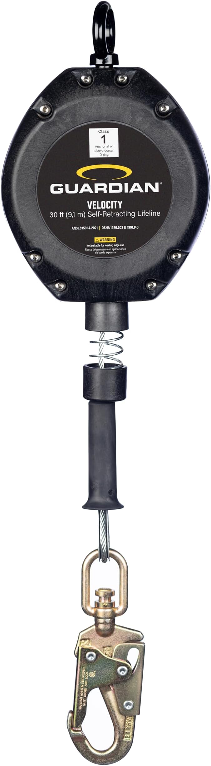 Guardian 42002 Velocity Class 1 Cable Self-Retracting Lifeline (SRL) with Carabiner | 30 ft | Class 1 | ANSI and OSHA Compliant