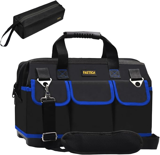 18 Inch Tool Bag, Waterproof Wide Mouth Tool Kit, Heavy Duty Tool Bag Organizer With Shoulder Straps, Tool Storage Package For Men/Women (Blue18IN)