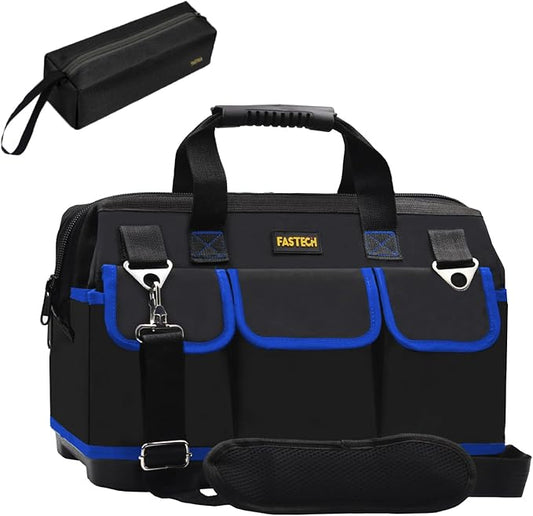 18 Inch Tool Bag, Waterproof Wide Mouth Tool Kit, Heavy Duty Tool Bag Organizer With Shoulder Straps, Tool Storage Package For Men/Women (Blue18IN)