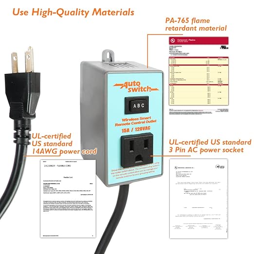 O'SKOOL Remote Control Wireless Electrical Outlet Switch, 433M Transmitter 120V Plug (Battery Included)