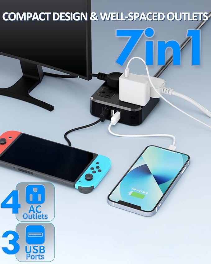 Outdoor Power Strip Weatherproof, Waterproof Surge Protector with 4 Wide Outlet with 3 USB Ports, 10FT Extension Cord,1875W Overload Protection,Outlet Extender for Christmas Lights ETL Listed Black