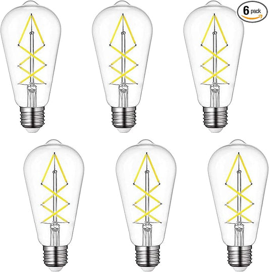 OMED Fishbone Filament LED Edison Bulbs, ST64 E26 Dimmable Vintage Light Bulbs, 60 Watt Equivalent, 4000K Daylight White Teardrop Light Bulbs for Dining Room and Island Kitchen, 600 Lumen, 6 Pack