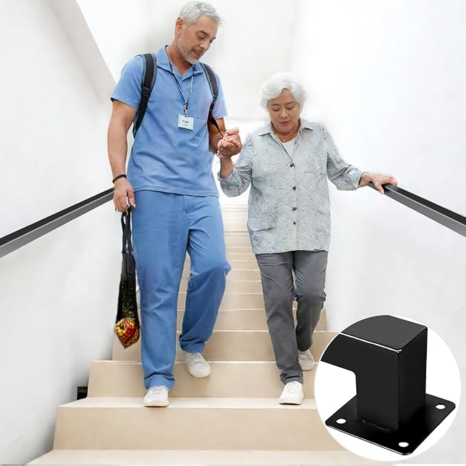 Stair Railing Indoor - Handrails for Stairs, 4ft Black Metal Staircase Hand Rails/Modern Wrought Iron Handrail, Industrial Wall Mounted Handrails Outdoor for Loft Porch Deck